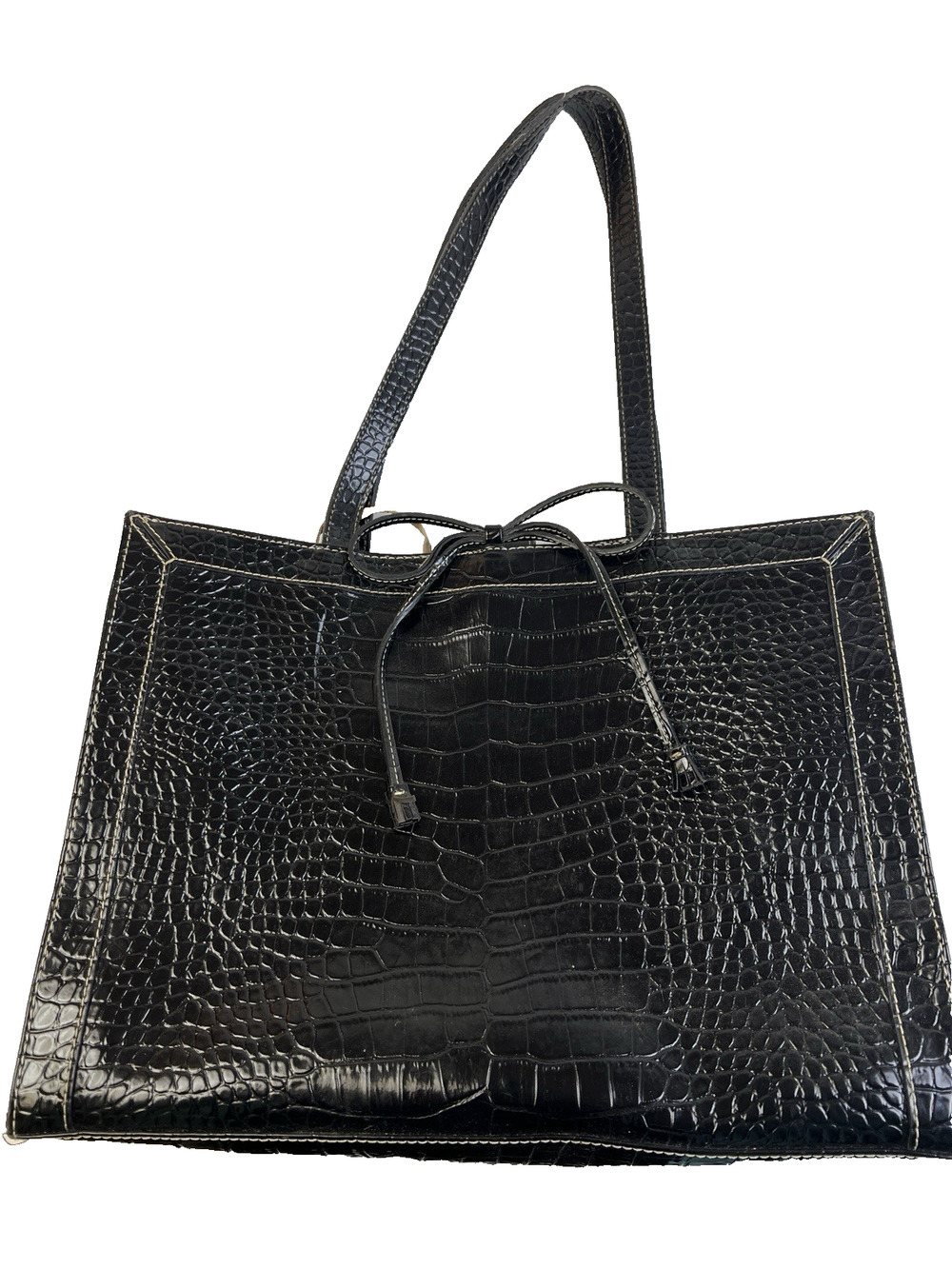 Liz Claibourne Handbag Tote Computer Bag Foaux Crocidile Leather Black Work